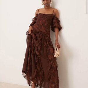 ASOS Brown Asymmetrical Off-Shoulder Dress